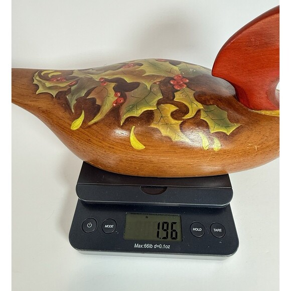 VTG Wooden Duck Decoy Red Headed.‎ Handpainted Holly And Bow.  6”x 16” Aprox. - Picture 12 of 12